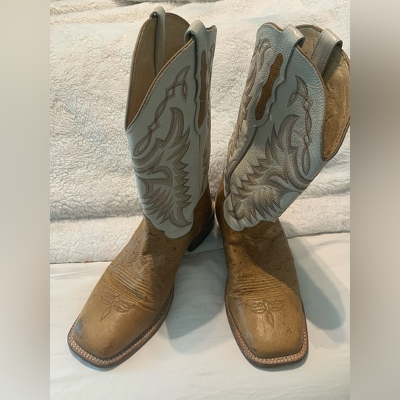 Justin Boots Square Toe Cowboy Mens Brown Casual Work Trucking Boots 12 EE